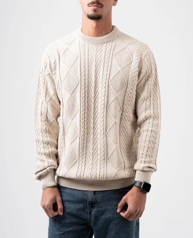 Beige Braided Knit Pullover