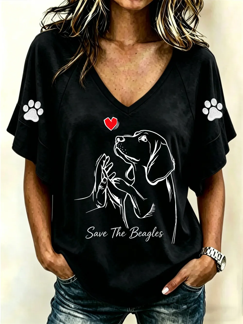 Women's Save The Beagles Print Casual T-shirt