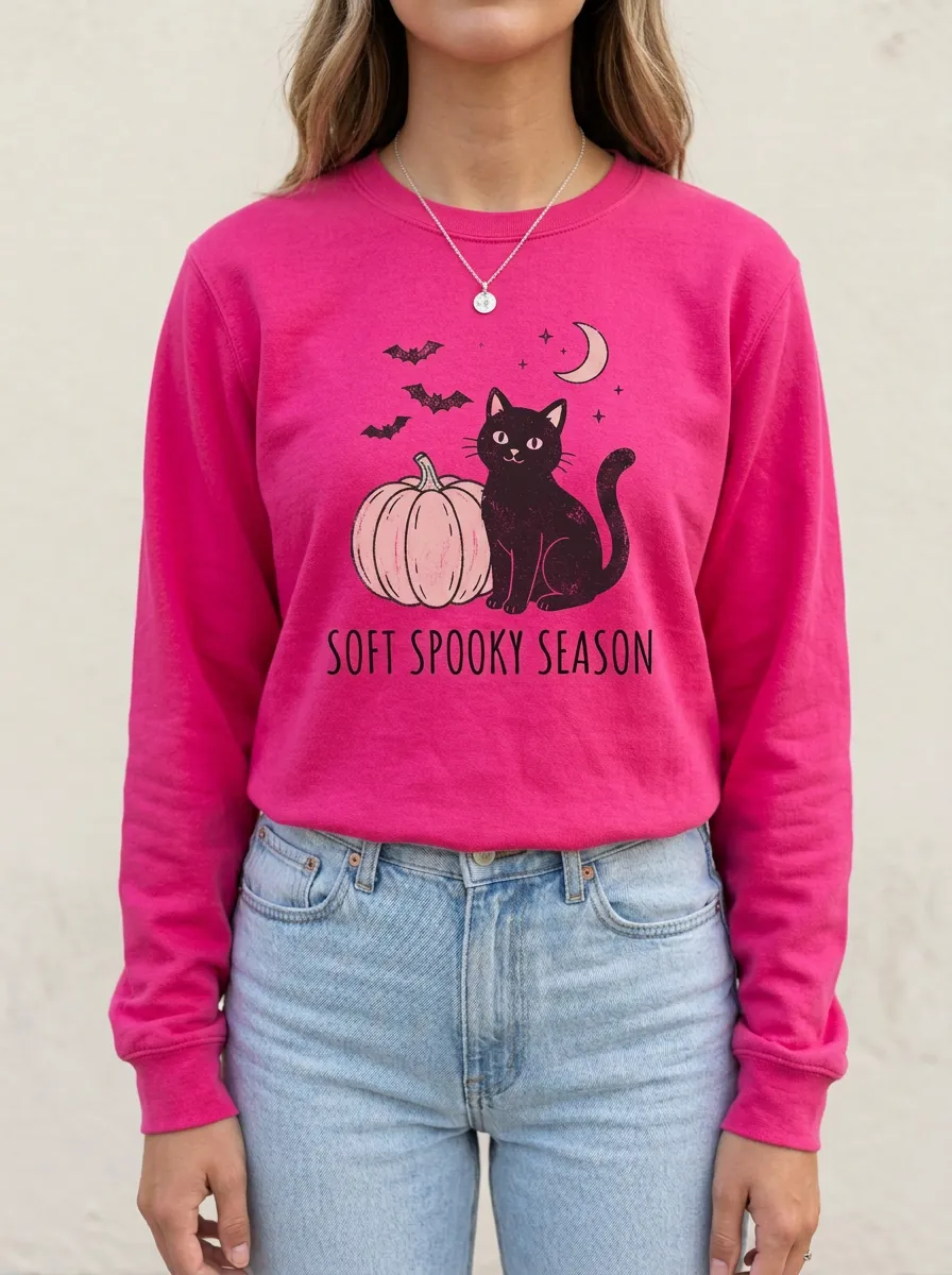 Halloween-Night Pumpkin Cat Halloween Cotton Linen Long Sleeve Top