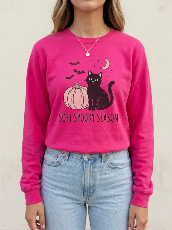 Halloween-Night Pumpkin Cat Halloween Cotton Linen Long Sleeve Top