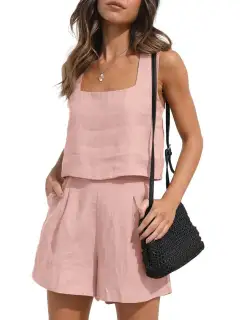 Square-Neck Shorts Matching Set