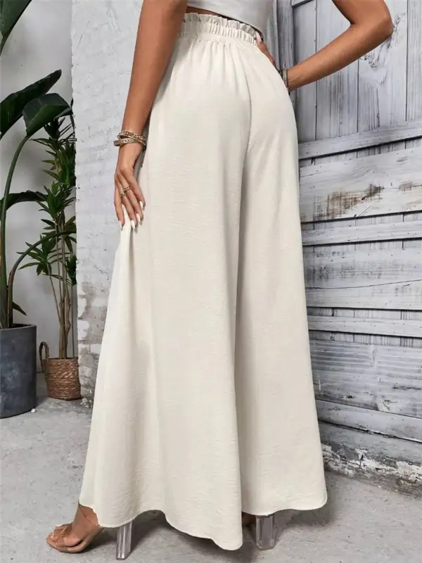 Wide Leg Ruffle Detail Casual Everyday Pants
