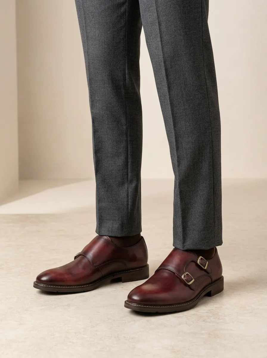 Men's Double Monk Strap Leather Shoes