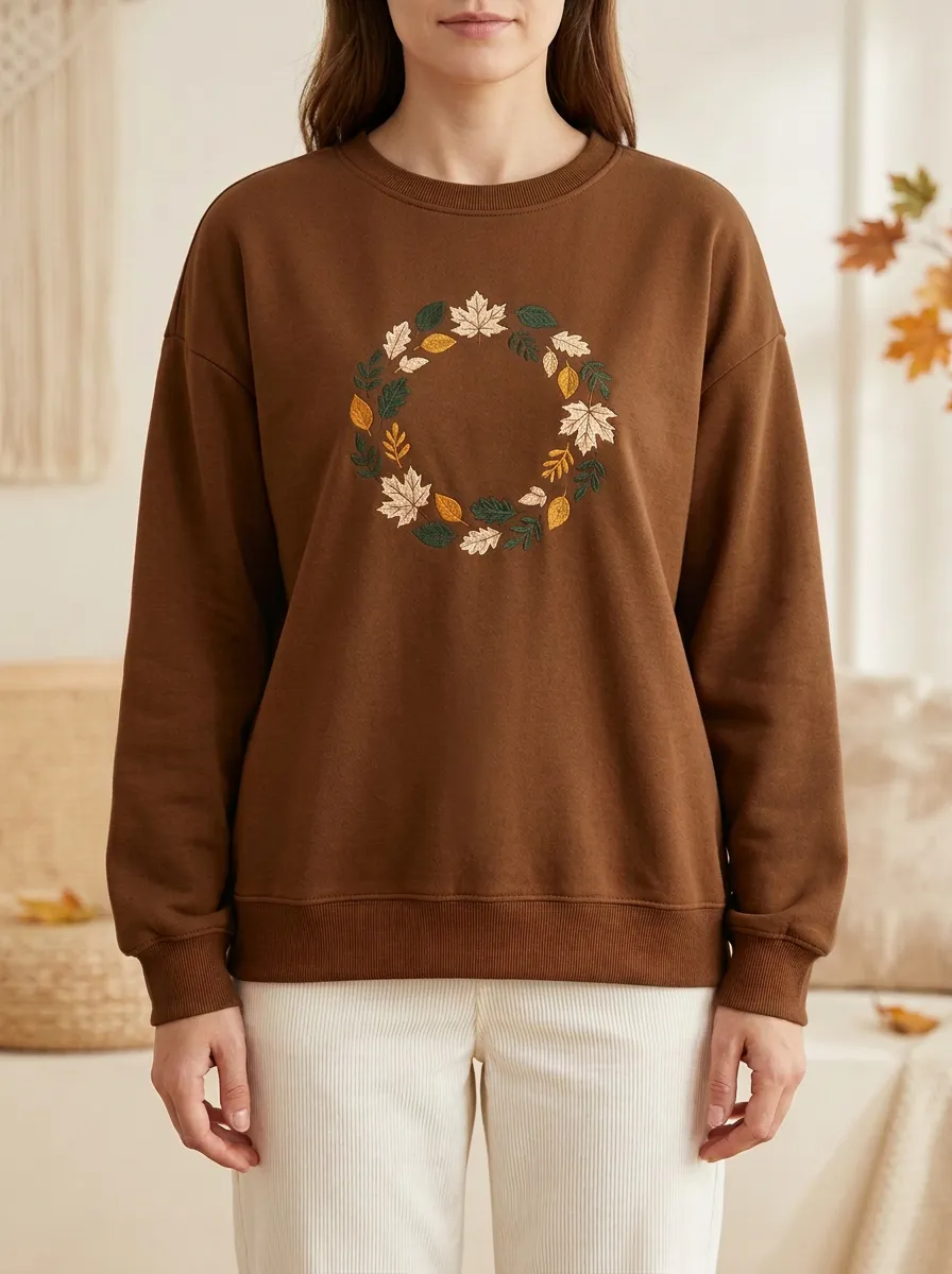 Relaxed Maple-Leaf Printed Leaf-Motif Graphic Sweatshirt