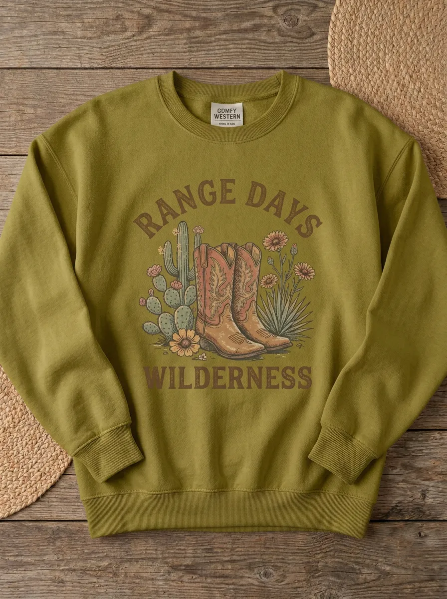 Women's Western Cowboy Boot Cactus Floral Printed Sweatshirt