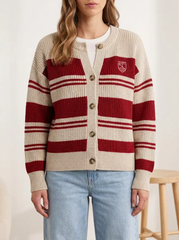 Rugby Striped Shield Embroidered Knit Cardigan
