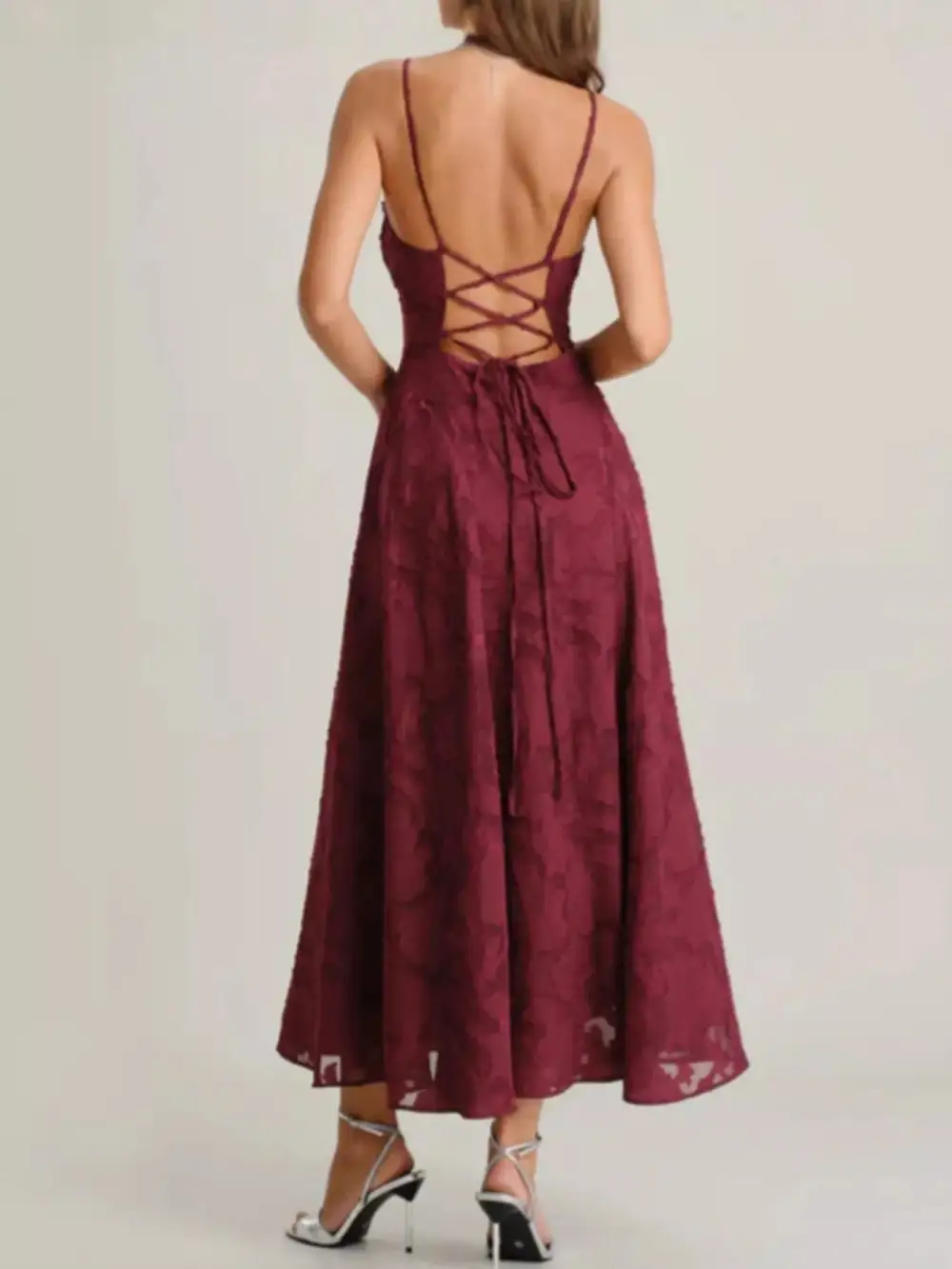Lace Up Back Spaghetti Strap Maxi Dress