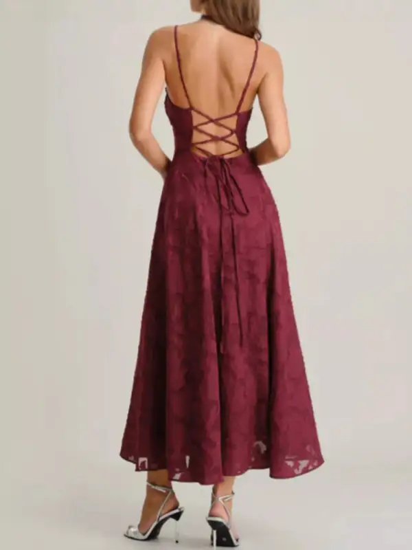 Lace Up Back Spaghetti Strap Maxi Dress