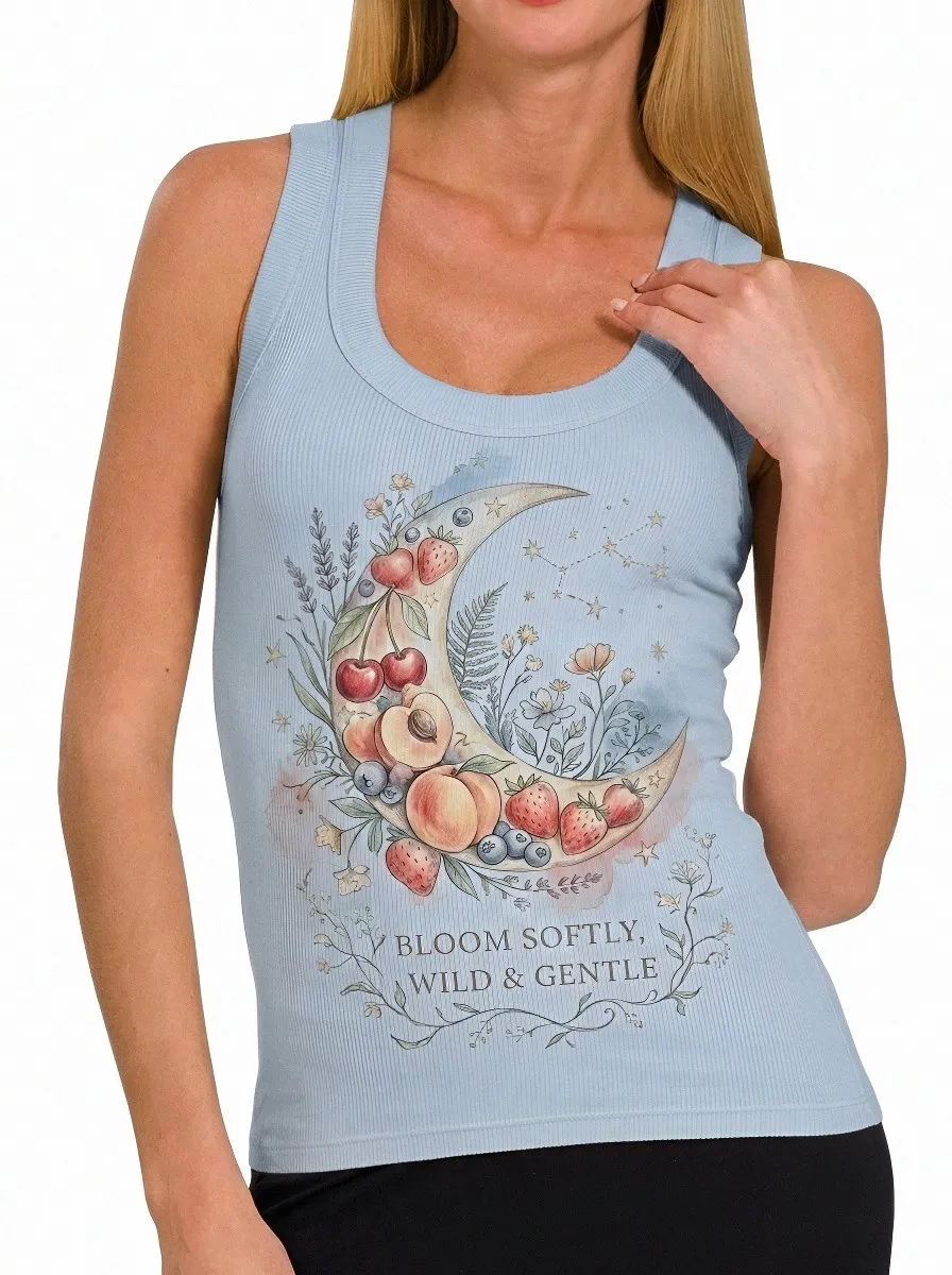 Women's Floral Fruit Moon Bloom Softly Printed Tank Top