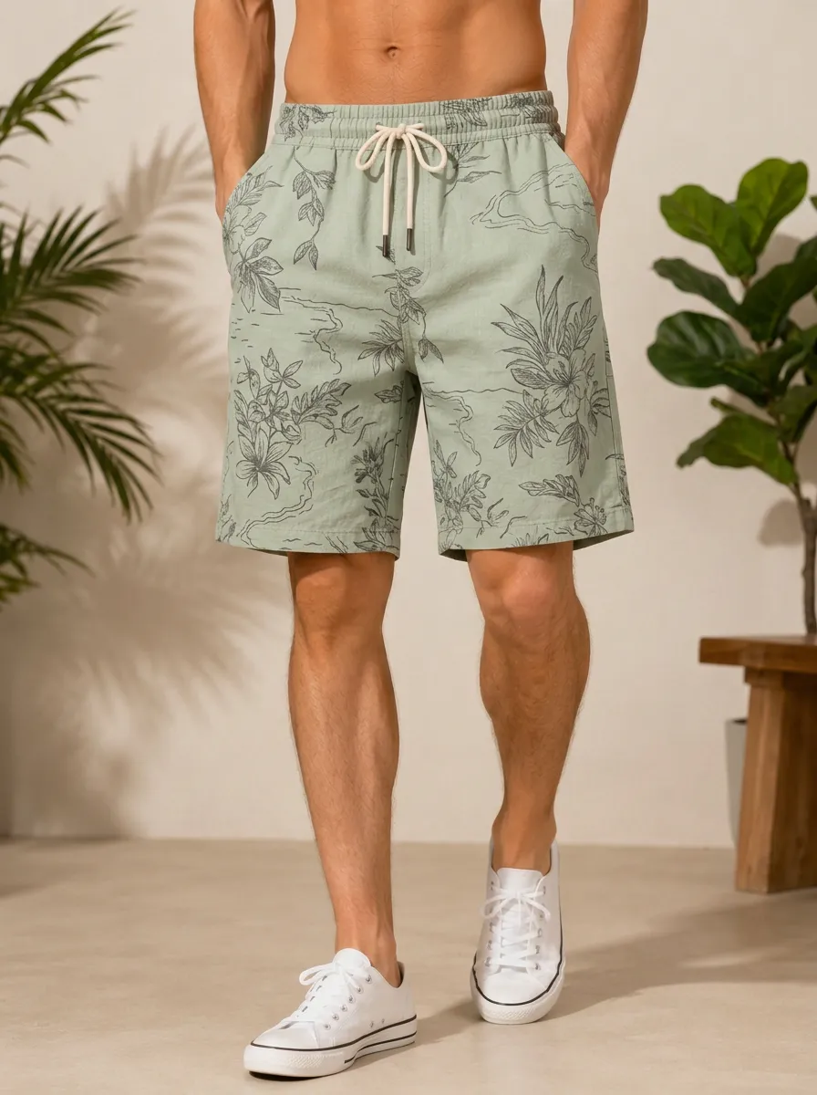 Men's Casual Beach Tropical Floral Printed Shorts
