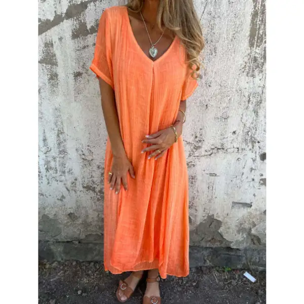 Full Size V-Neck Short Sleeve Midi Dress Plus Size