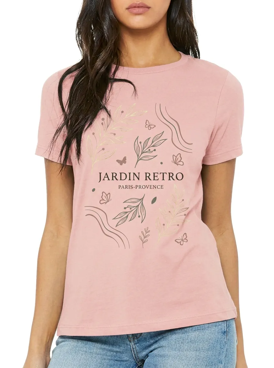 Women's Jardin Retro Paris Provence Botanical Butterfly Printed T-shirt