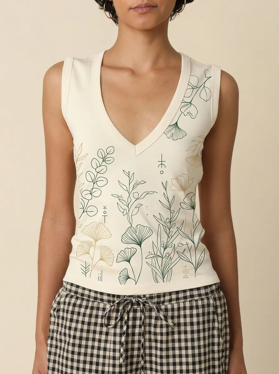 Women's Botanical Nature Lover Ginkgo Leaf Printed Tank Top