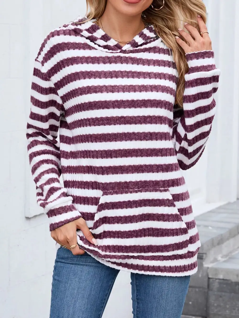 Pocketed Striped Hoodie