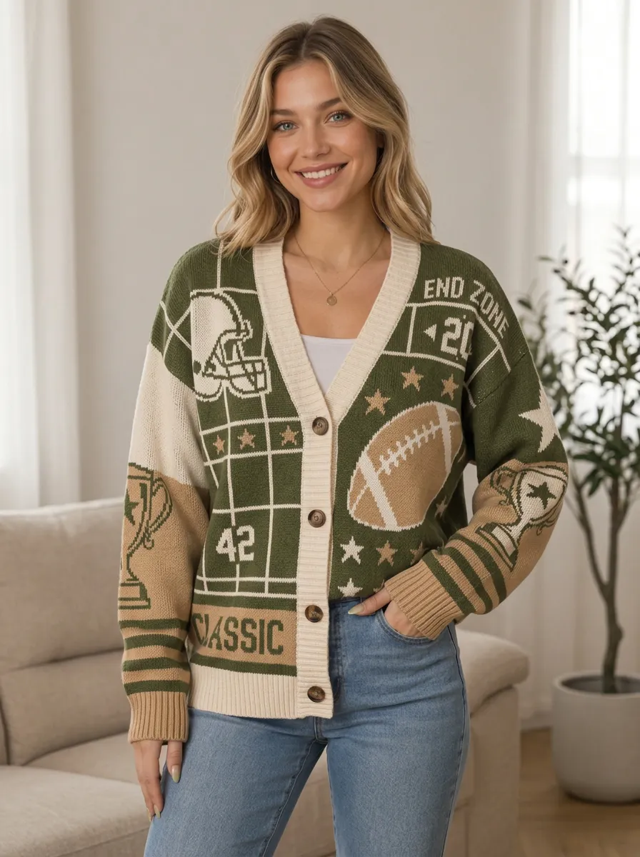 Women's Graphic Gridiron Helmet Trophy Knit Cardigan