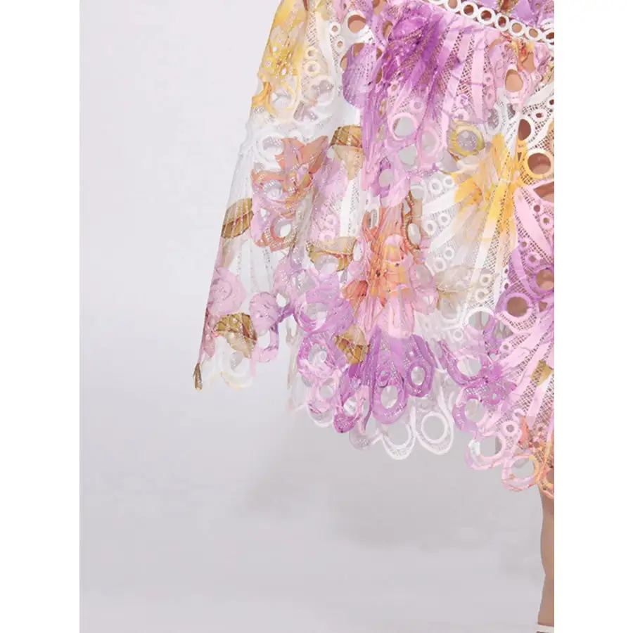 Ruffled Hollow Out Tiered Midi Dress