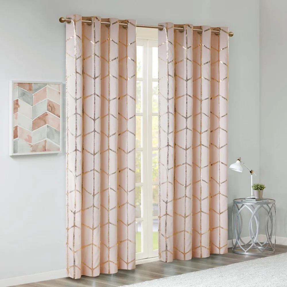 Tailored Total Blackout Microfiber Geometric Grommet Curtain Panel