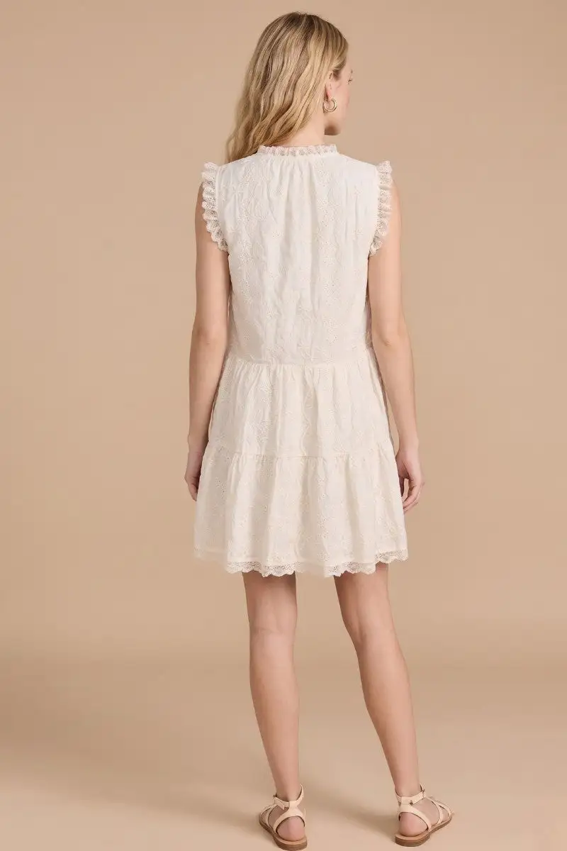 Floral Embroidered Lace Detail Tiered Dress