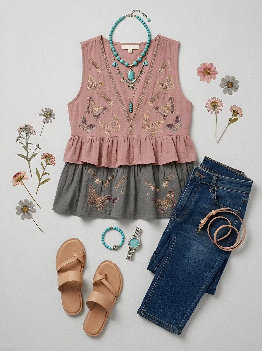 Women's Boho Butterfly Star Printed Sleeveless Top
