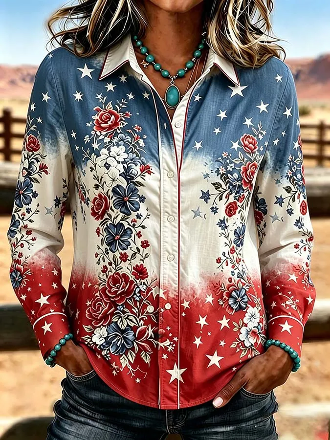 250Th Anniversary Flower Commemorative Printed Shirt For American Women