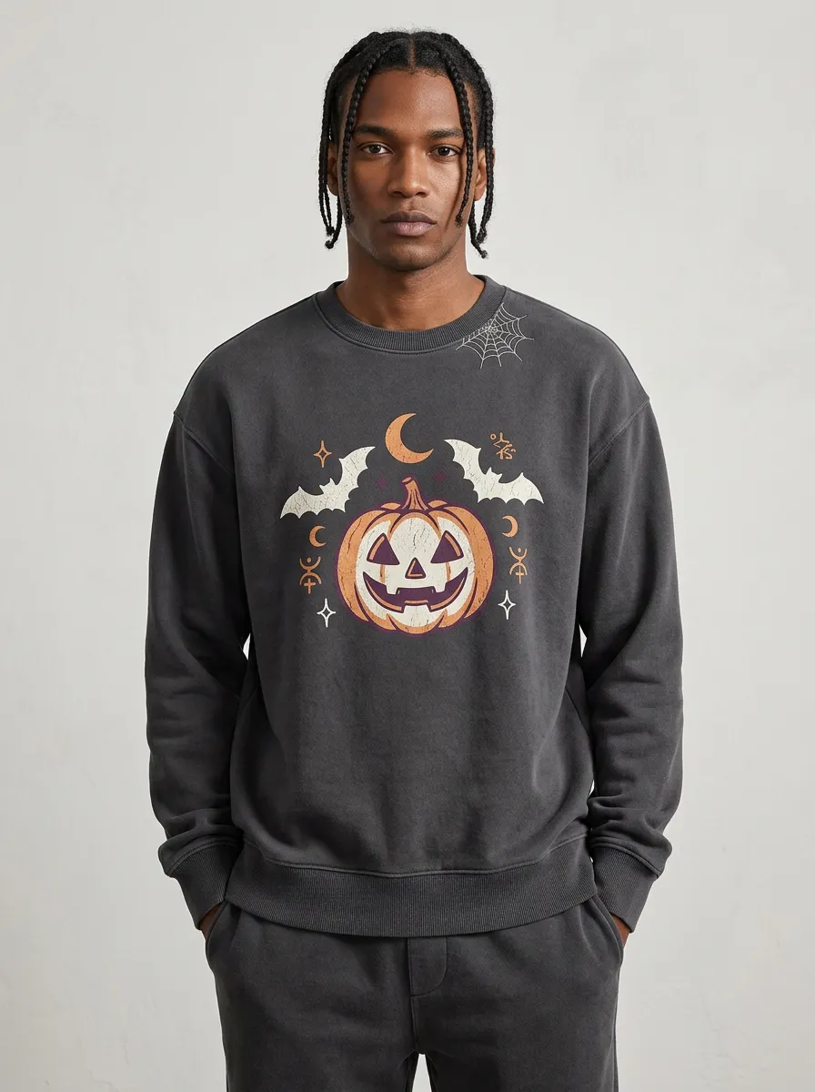 Men's Moonlit Halloween Pumpkin Bat Moon Sweatshirt