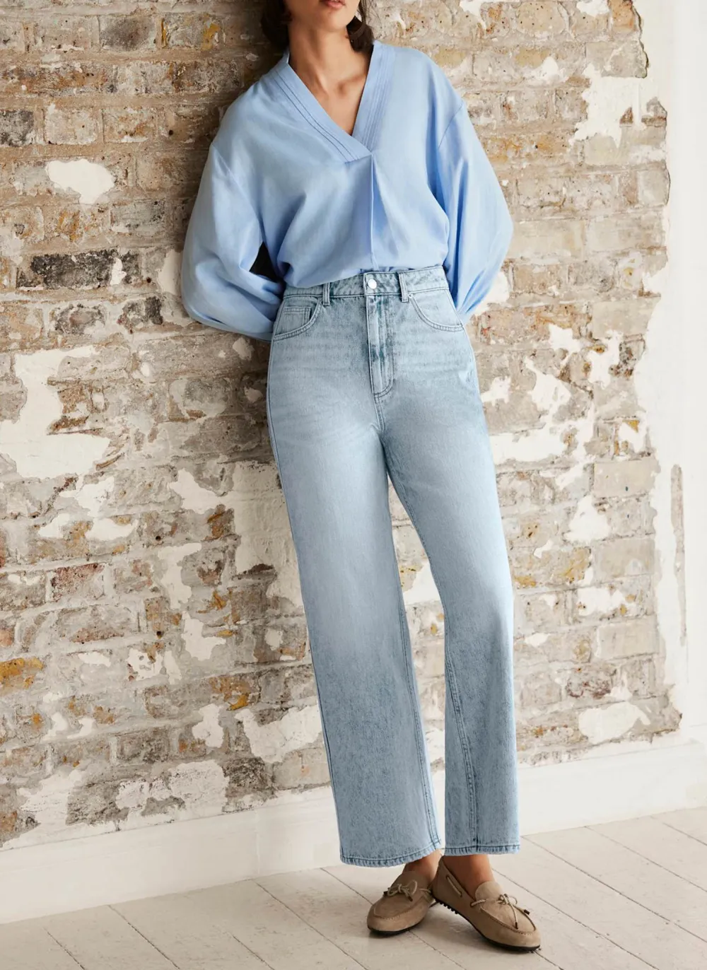 Casual Style Barrel Leg Jeans