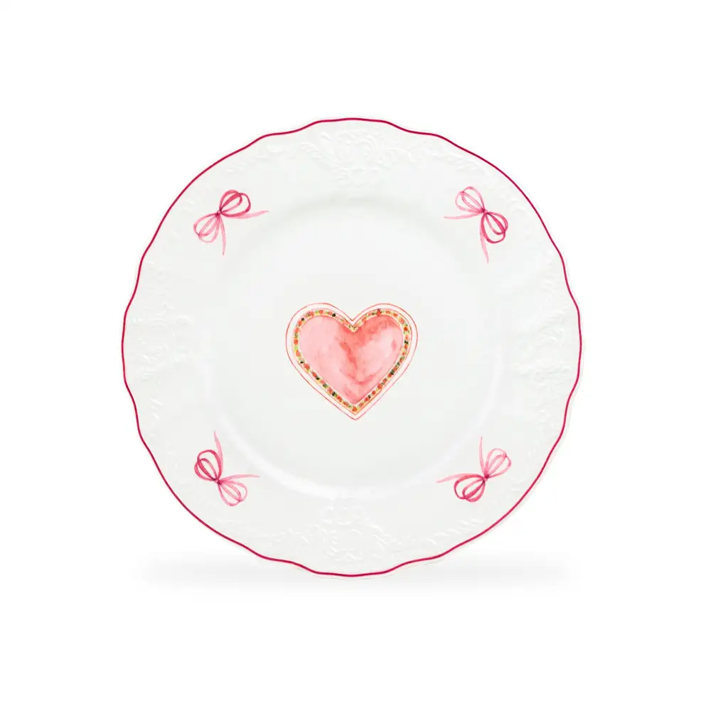 Ribbon Heart Scalloped Ceramic Dessert Plate