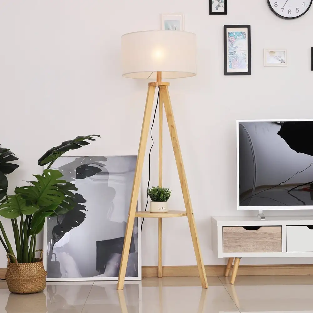 Reading Fabric Shade Dual Light Tripod Floor Lamp