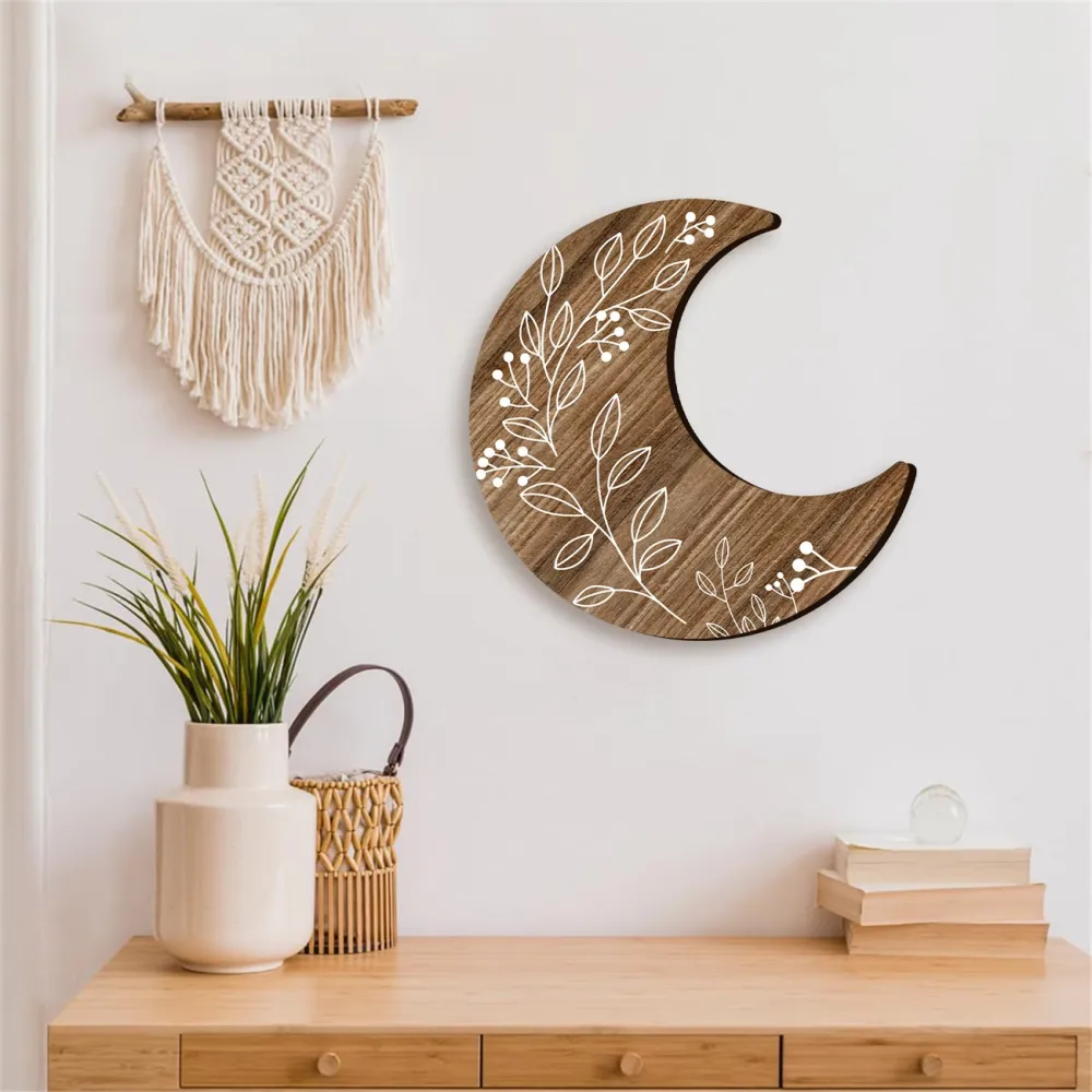 Wooden Floral Moon Wall Art