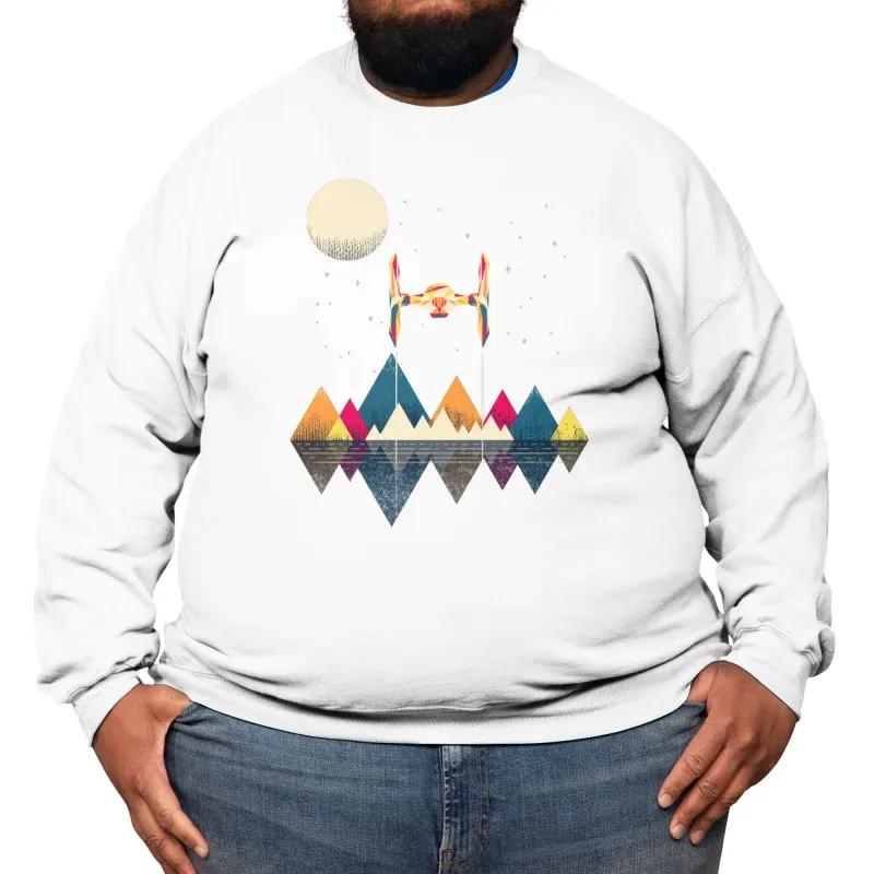 Geometric Space Ship & Mountain Scene Sweatshirt
