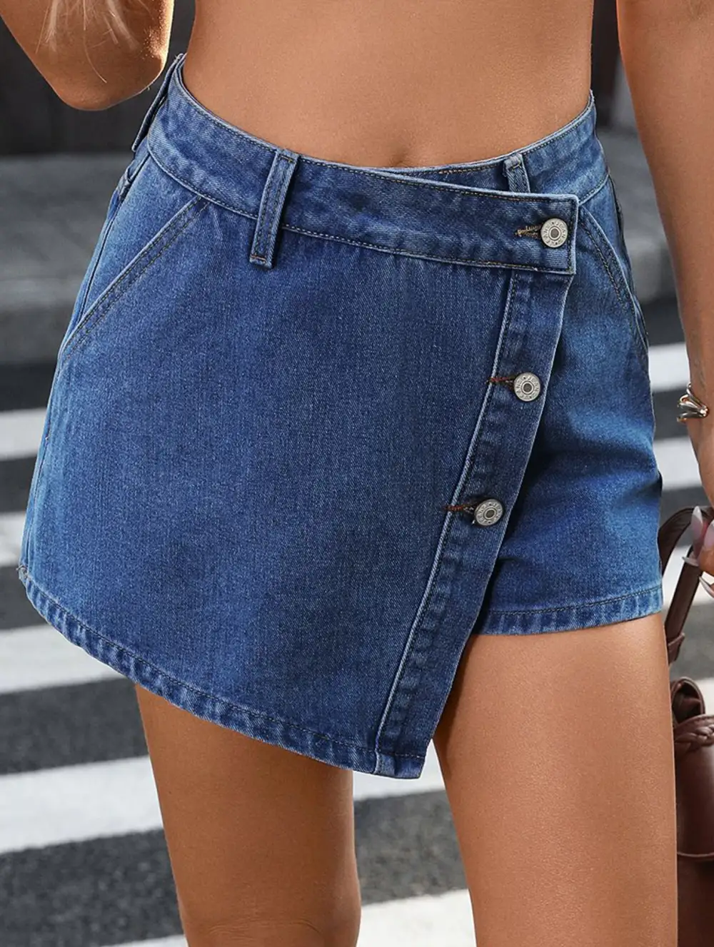 Denim Washed Button Front Mini Skirt