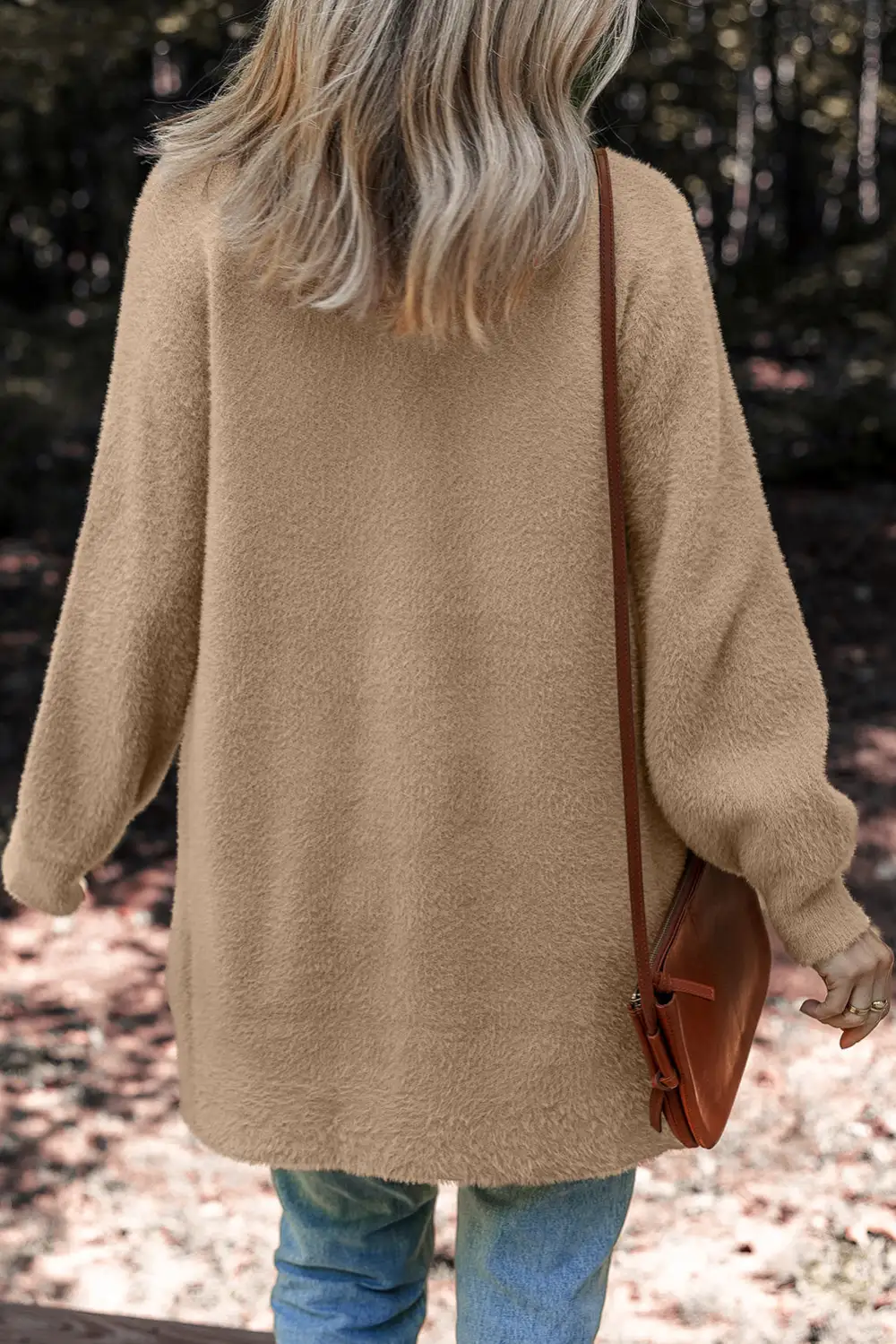 Fuzzy Button Front Midi Solid Everyday Layer Cardigan