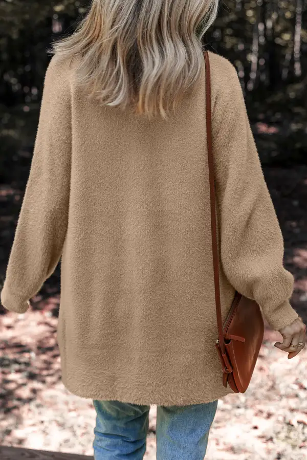 Fuzzy Button Front Midi Solid Everyday Layer Cardigan
