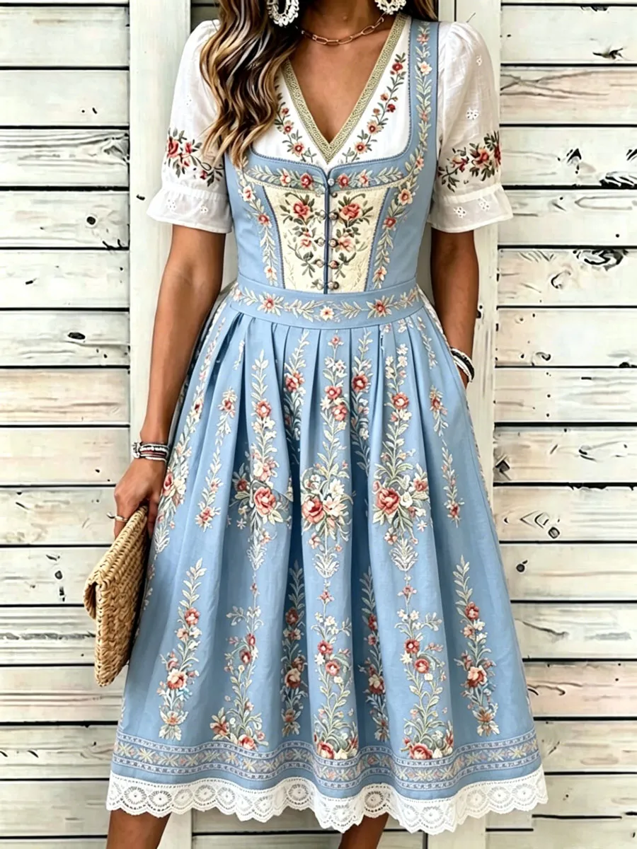 Women'S German Bavarian Vintage Floral Dress