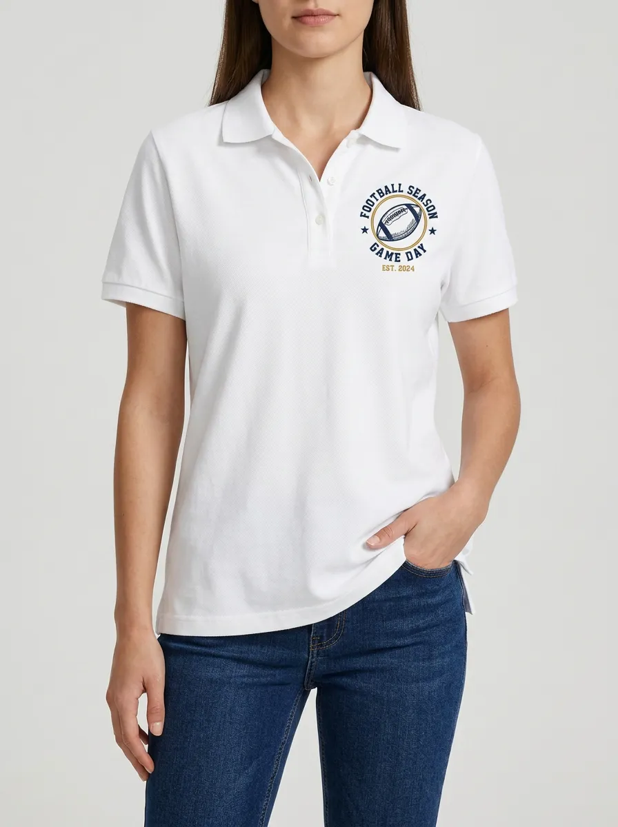 Women's Vintage-Inspired Football Season Game Day Printed Polo Shirt