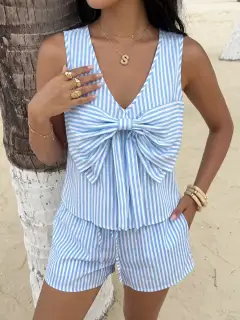 Refined Refined Striped Top and Shorts Matching Set
