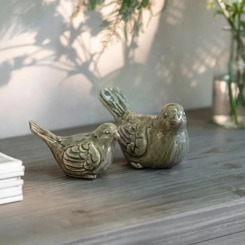 Glazed Stoneware Birds Decorative Ornament