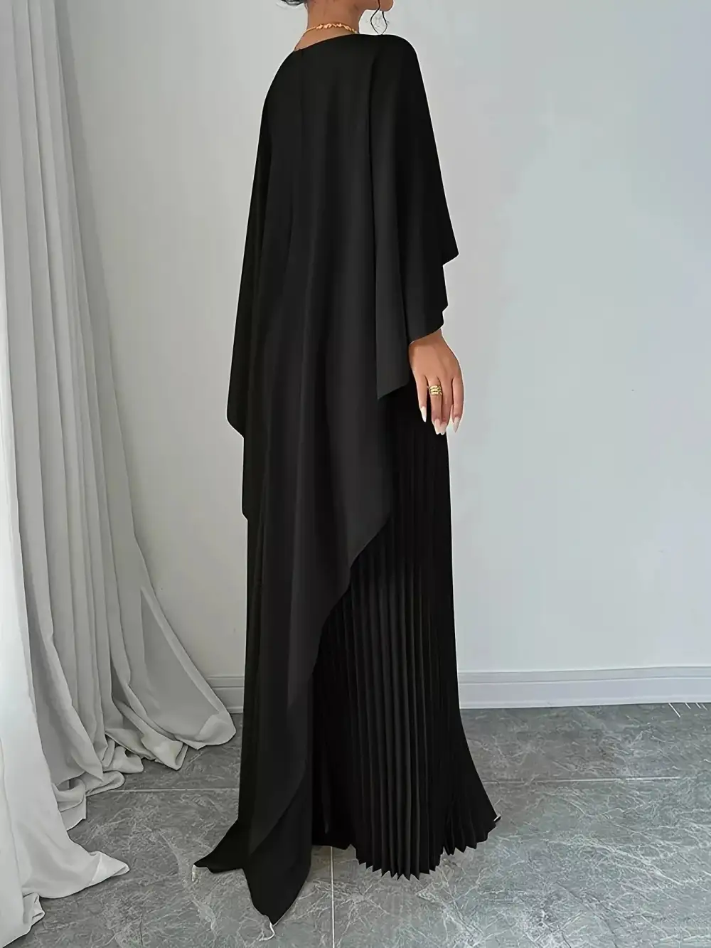 Cape Pleated Maxi Dress