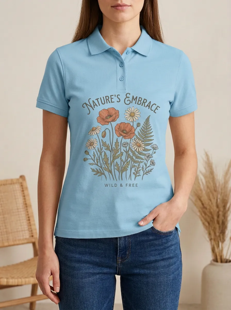 Nature Lover Poppy Daisy Floral Polo Shirt