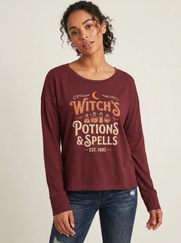 Women's Halloween Witch Potions Spells Graphic Printed Long Sleeve Top