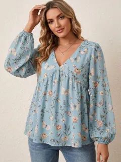 Butterfly Floral Nature Women's Loose Printed Blouse