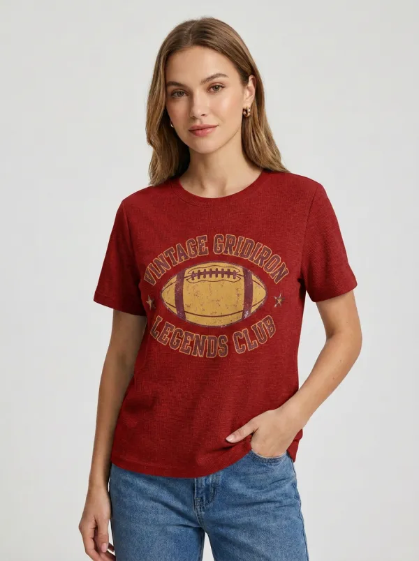 Women's Classic Gridiron Ball Vintage Love Crewneck T-Shirt