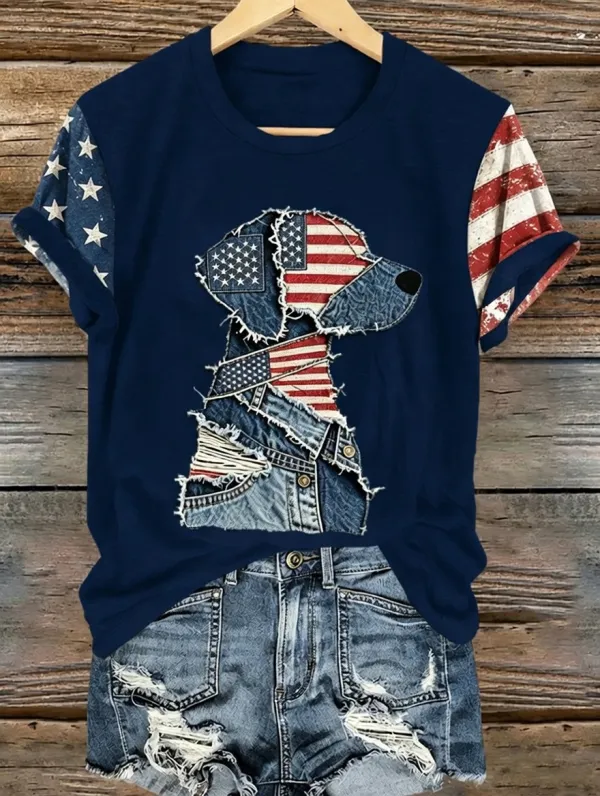 Women's casual American 250th anniversary celebration animal print short sleeved T-shirt