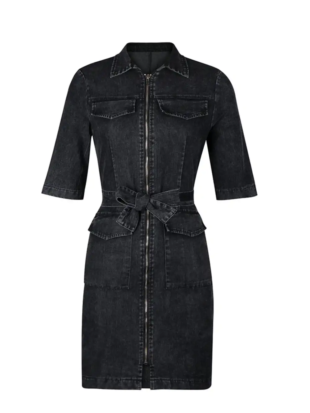 Short-Sleeve Denim Casual Dress