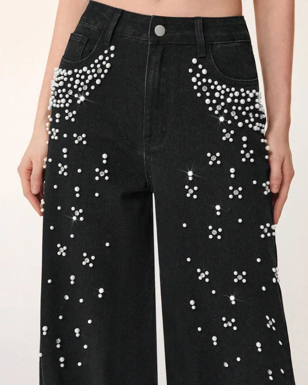 Beaded Relaxed Straight-Leg Jeans