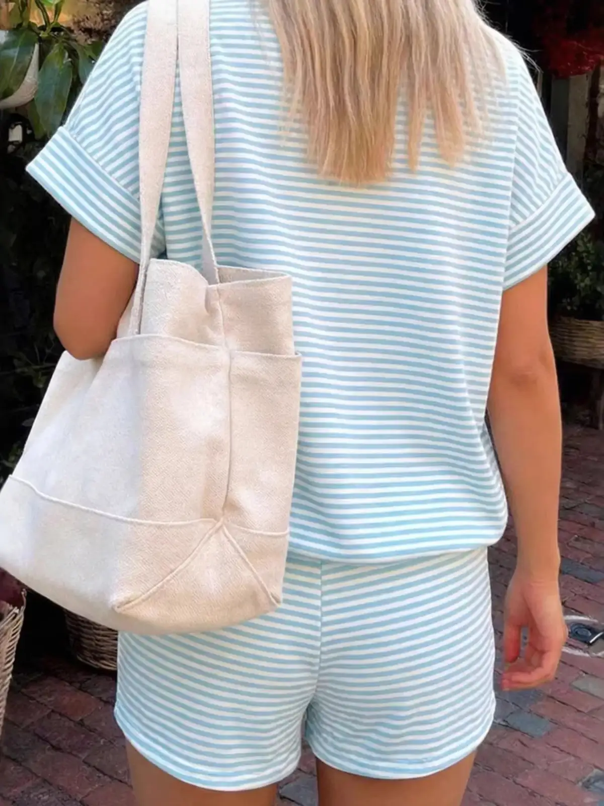Refined Striped Tee and Shorts Matching Set