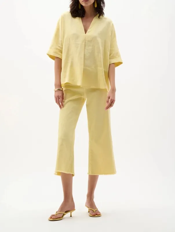 Cotton Denim Wide Leg Cropped Jeans