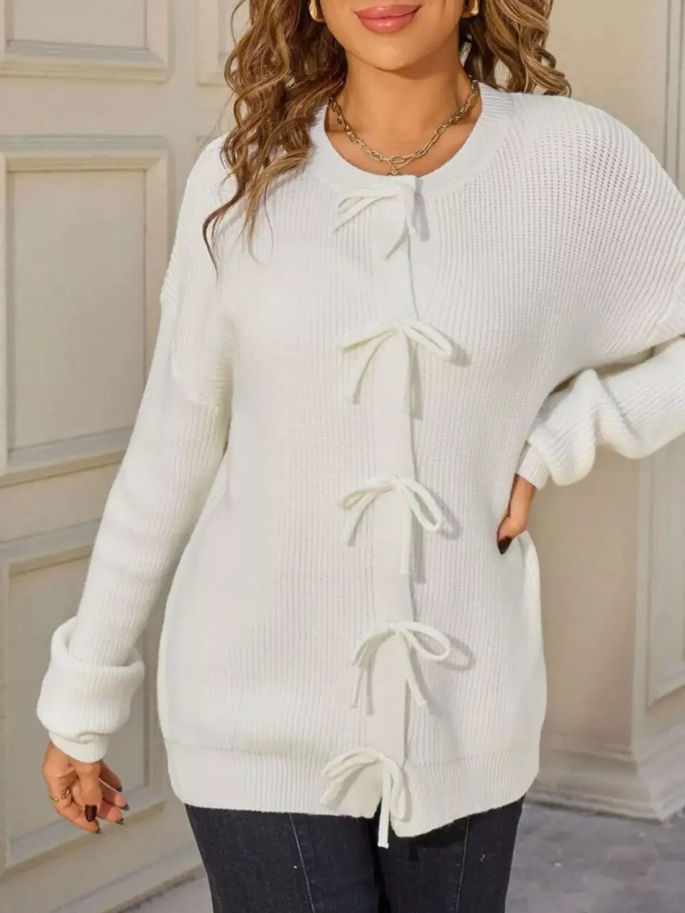 Buttoned Ribbed Knit Cardigan
