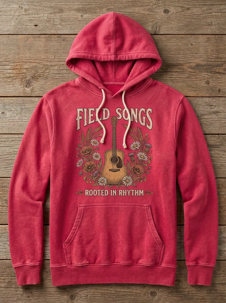 Country Music Guitar Floral Pullover Hoodie