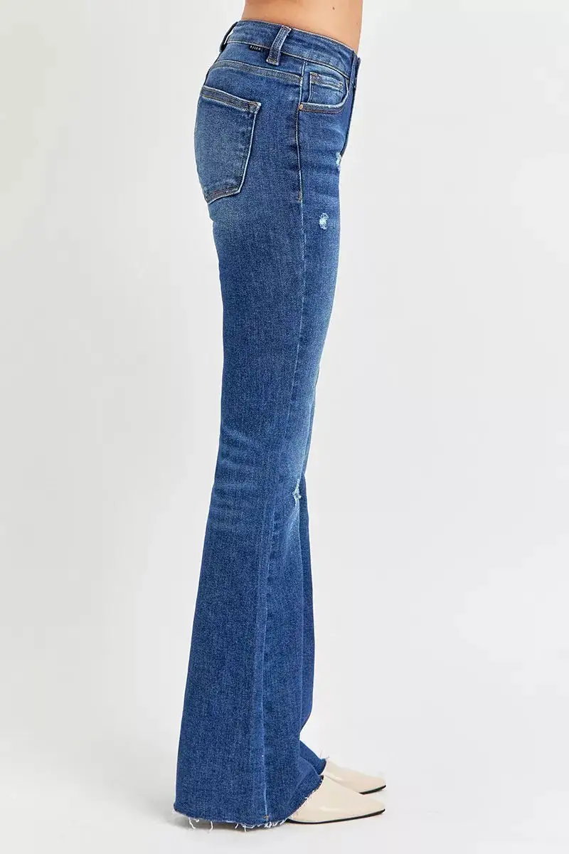 Full Size Distressed Mid Rise Flare Jeans Plus Size
